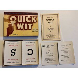 Vintage 1938 Parker Brothers Quick Wit Game Complete Set w/ Cards & Instructions